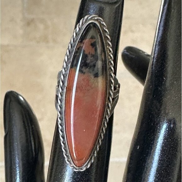 VTG Native American Navajo Ring Arizona Petrified Wood Sterling‎ Silver Size 3.5